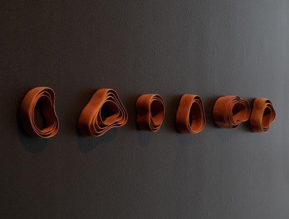 Loop serie wall pieces, red clay, Trelleborgs museum, 2018