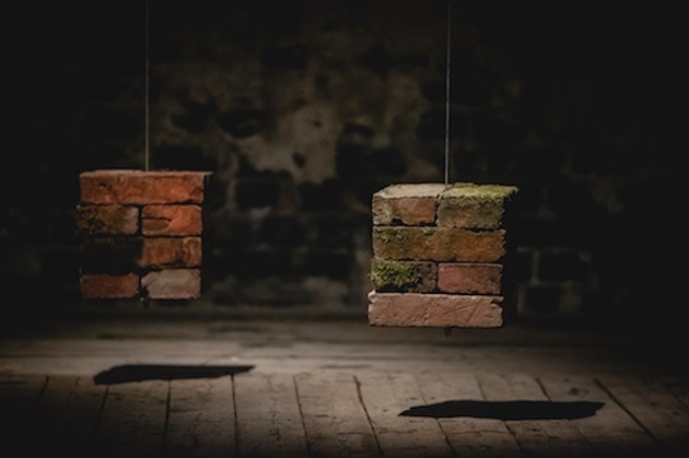 Hanging installation with found bricks, 2017-2019