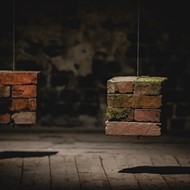 Hanging installation with found bricks, 2017-2019